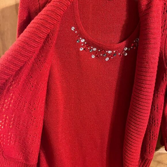 Laura Scott Red Cardigan with Embellished Neckline - Picture 5 of 5